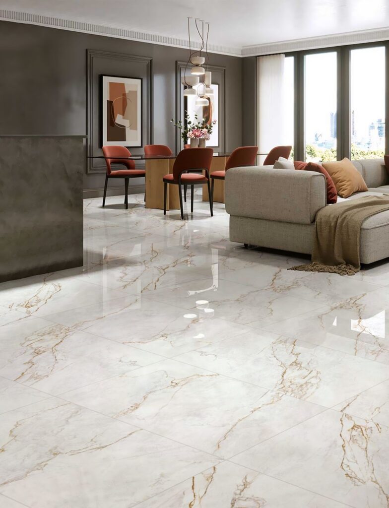 Svetla dnevna soba s keramičnimi tlemi